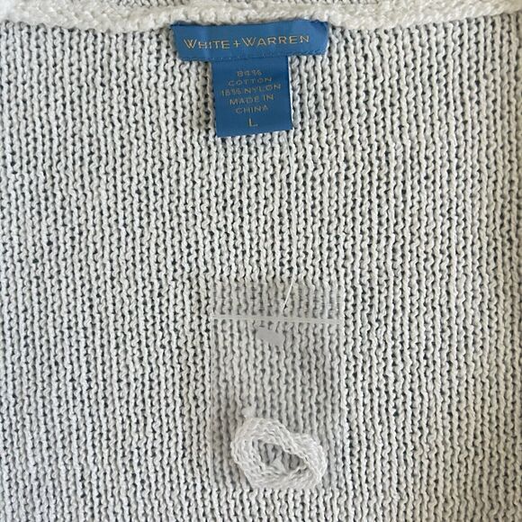 White + Warren Open Front Self Tie Belt White Cotton Cardigan Sweater - Picture 4 of 4